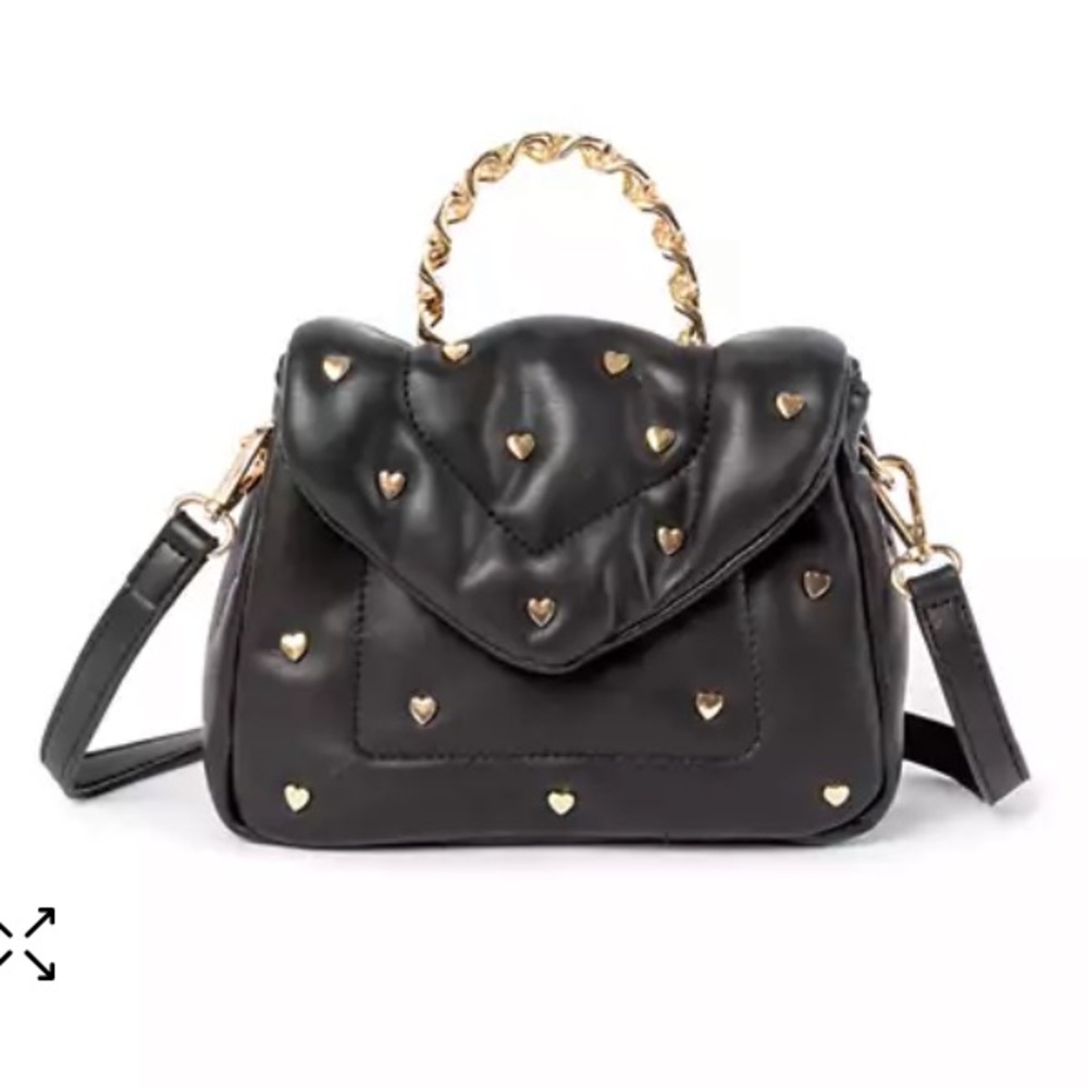 SKINNYDIP LONDON Leo Puffy Mini Tote Handle/Crossbody. Black w/gold ❤️ studs NWT